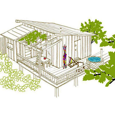 Joli dessin de la cabane avec son spa